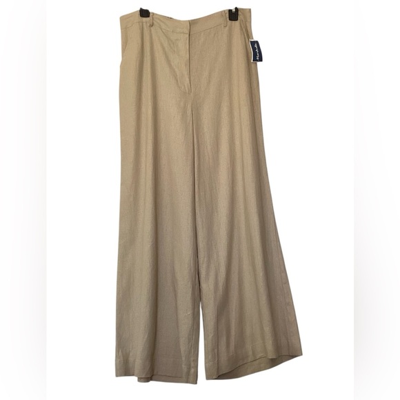 Max Studio NWT Tan Linen Blend Wide Leg High Rise Trousers XL business casual - Picture 1 of 7